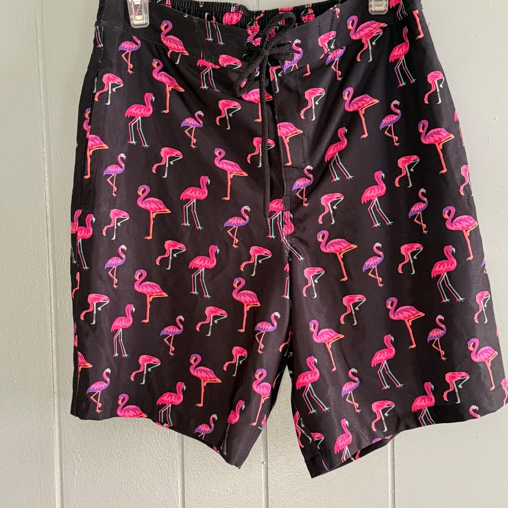 MeUndies Flamingo‎ Print Board Shorts Black Pink Long Shorts Summer L